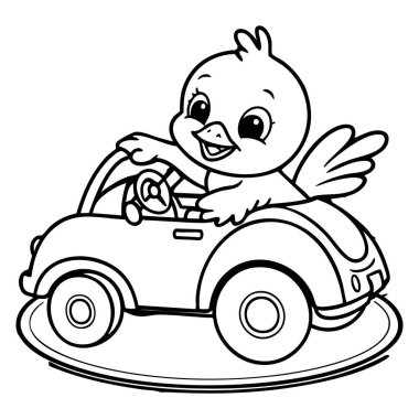 Neşeli küçük bir kuş, çocuklar için bu renkli sayfada küçük bir araba kullanıyor. Genç öğrencilerin yaratıcılığı keşfetmesi için mükemmel..