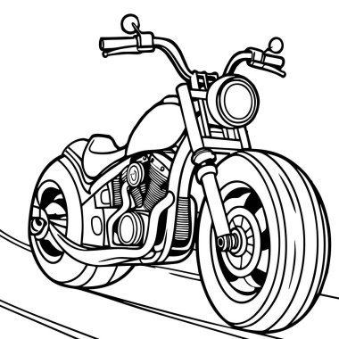 Bu boyama sayfasında güçlü ve detaylı bir motosiklet var. Araç ve mekanik tasarımlardan hoşlanan çocuklar ve yetişkinler için mükemmel. Kalın lastikleri, klasik bir motoru ve havalı gidonları ön plana çıkarıyor..