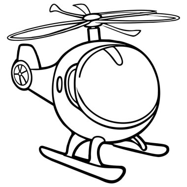 Bu boyama sayfasında ayrıntılı pervane bıçaklı çizgi film tarzı bir helikopter var. Araçları ve uçan makineleri seven çocuklar için mükemmel..