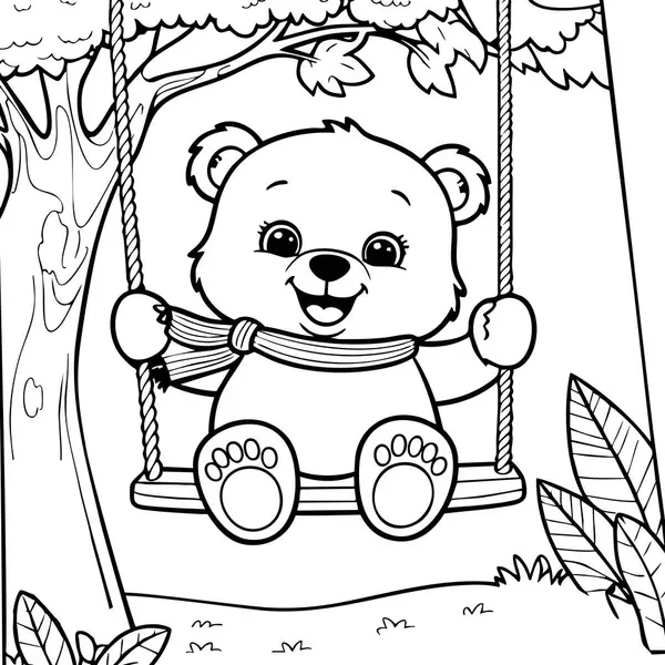 Bu boyama sayfası ormanın ortasında sallanan sevimli bir ayıyı gösteriyor. Çocuklarda yaratıcılığı teşvik etmek için mükemmel..