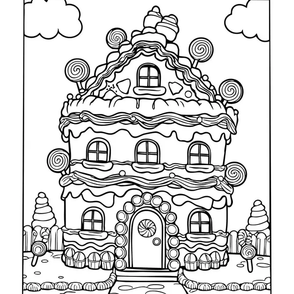 Bu tapılası zencefilli ev boyama sayfasında şeker kaplı bir fantezi evi var. Lolipop ve kremayla süslenmiş. Tatil için mükemmel..