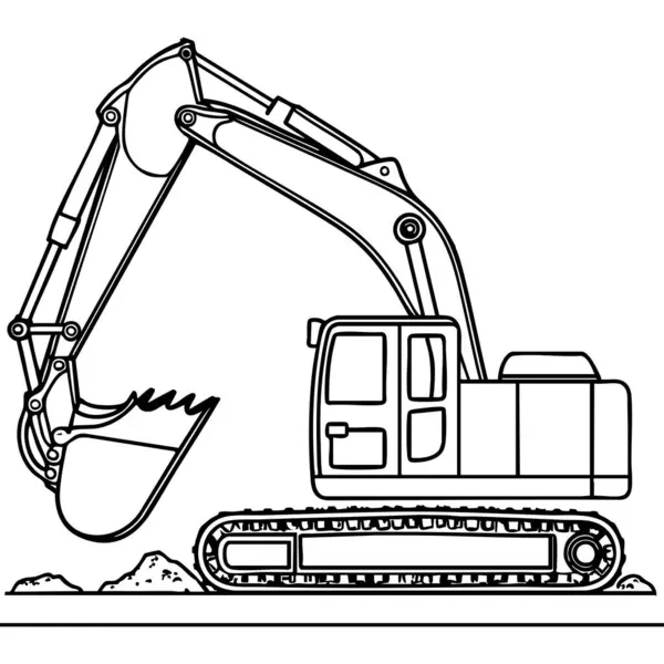 Net hatları olan bir kazıcı çizimi, makine seven çocuklar için ideal.