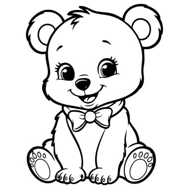 Papyonlu gülümseyen bebek ayı, çocukların boyaması için mükemmel.