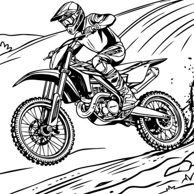 Havalı bir motokros sürücüsü bir arazi motosikletinde gösteri yapıyor.