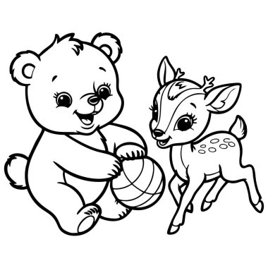 Dost canlısı ayı ve yavru geyik top oynarken eğleniyorlar.