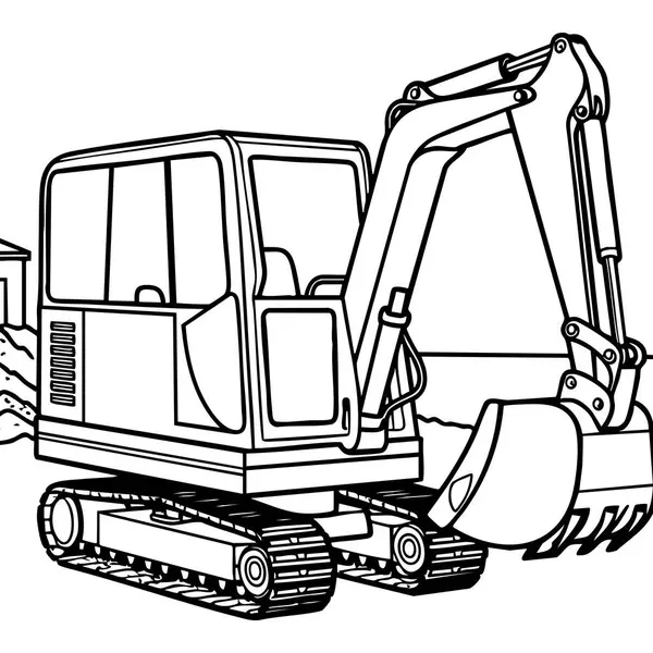 Çocukların boyaması için bir kazıcı inşaat aracının ayrıntılı çizgisi