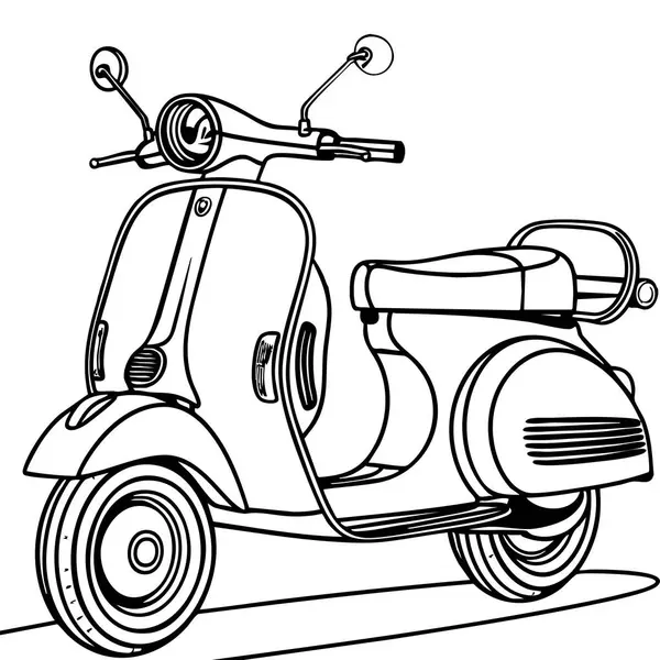 Klasik stil scooter 'ı geriye dönük tasarım ve geniş aynalarla park etmiş.