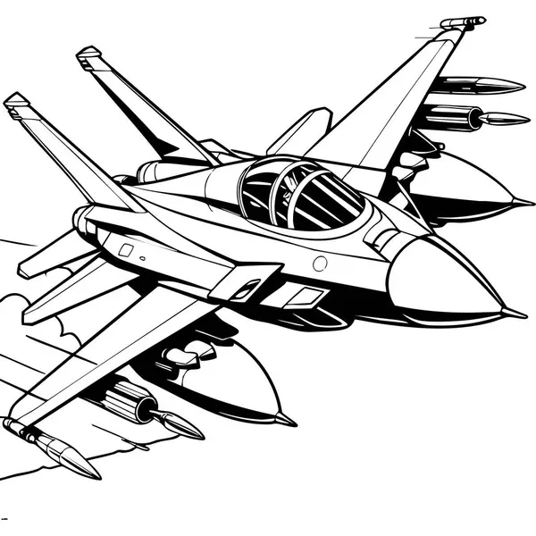 Görünür füzeler ve yakıt kapsülleriyle yükselen güçlü bir jet uçağı.