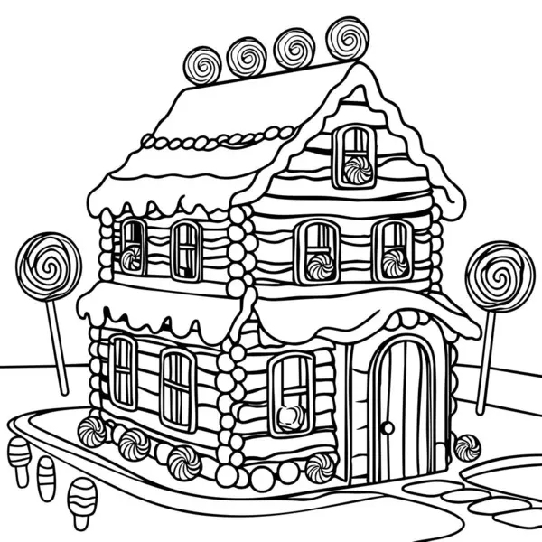 Renklendirme eğlencesi için mükemmel şekerlemelerle süslenmiş tatlı zencefilli bir ev.