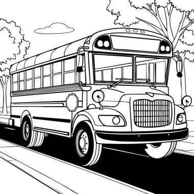 Büyük bir okul otobüsü ağaçlarla çevrili bir mahalleden geçiyor.