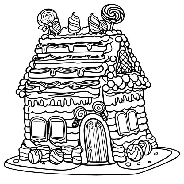 Fantezi boyama eğlencesi için ideal şekerlemelerle dekore edilmiş sihirli şeker evi.