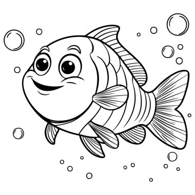  Köpüklerle yüzen neşeli bir çizgi film balığı çocukların boyaması için mükemmeldir.