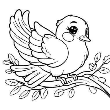 Ağaç dalına konmuş kanatları açık tatlı bir kuş. Etrafında yapraklar var.