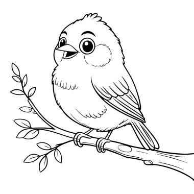 Büyüleyici bir kuş, çizgi film ormanındaki yapraklı bir dala sessizce tünedi.