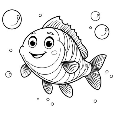 Mutlu çizgi film balıkları suyun altında gülümsüyor ve kabarcıklarla çevrili.