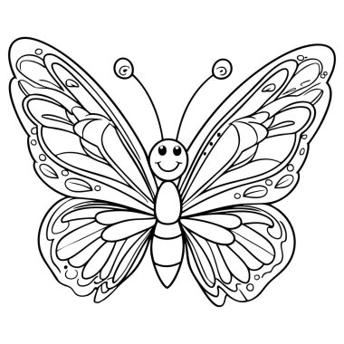 Karmaşık kanatları olan sevimli bir kelebek çocukları boyamak ve eğlendirmek için mükemmel.