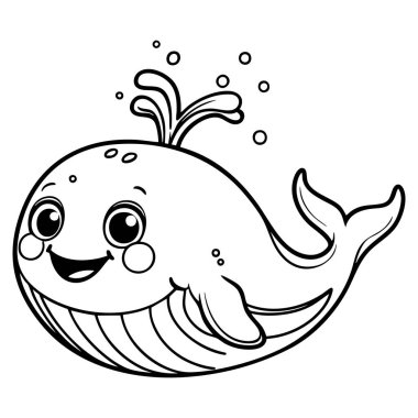  Mutlu bir çizgi film balinası, çocuklar için deniz temalı boyama sayfaları için ideal.