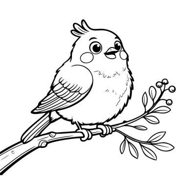 Doğa temalı boyama kitapları için ideal bir dalda oturan neşeli bir kuş.