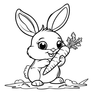 Havucu kemiren neşeli bir tavşan Çiftlik ve bahçe temaları için harika