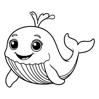 Dost canlısı büyük gözlü balina ve su hortumları sualtı renklendirme etkinliği için neşeyle yüzüyor.