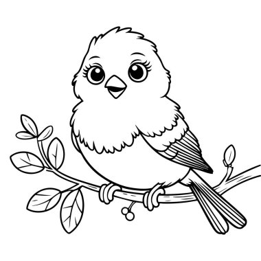 Yapraklar ve meyvelerle dolu bir dala tünemiş neşeli bir yavru kuş