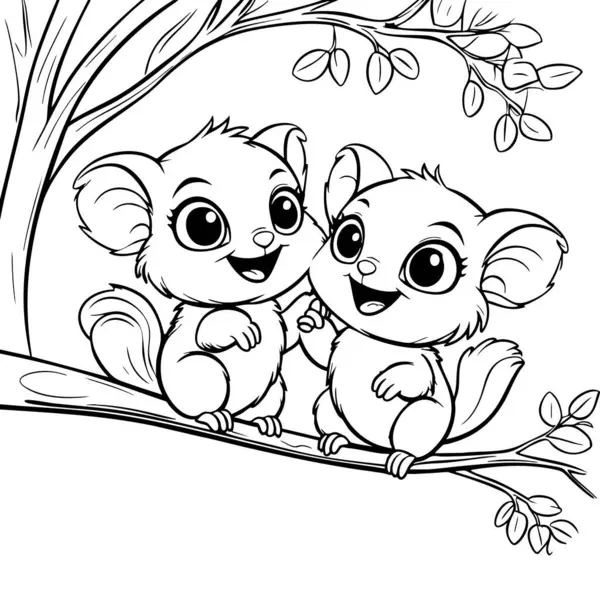 Doğayla çevrili bir ağaç dalında oturan iki neşeli lemuru.