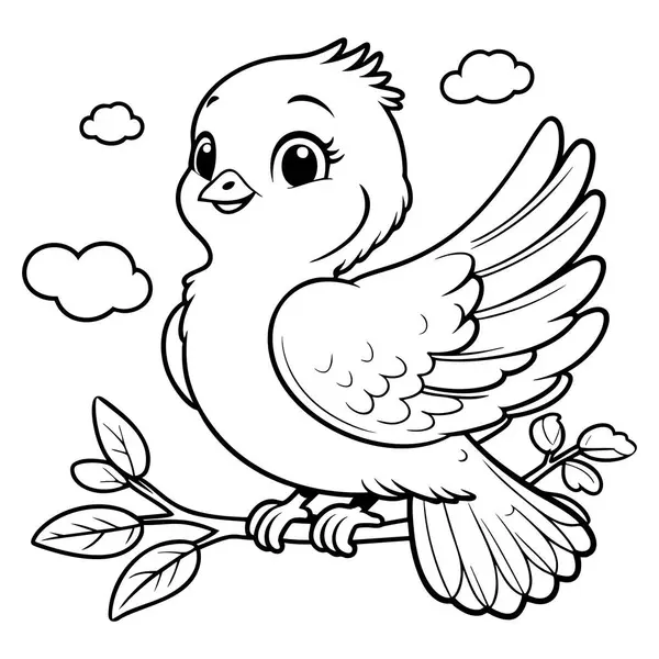 Mutlu bir kuş, çocukların boyayacağı bulutlarla dolu bir dala tünemişti.