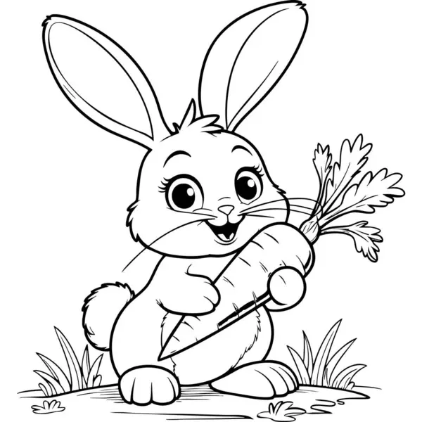 Sevimli tavşancık çimlerle çevrili havucu tutarken mutlu bir şekilde boyamak için harika