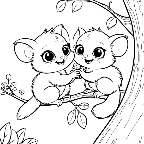 Sevimli bebek hayvanlar ormandaki bir ağaç dalında böğürtlen paylaşıyorlar