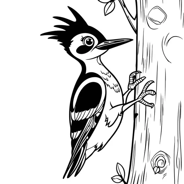 Bir çizgi film ağaçkakanı eğitici renkler için harika bir ağaca tutunuyor.