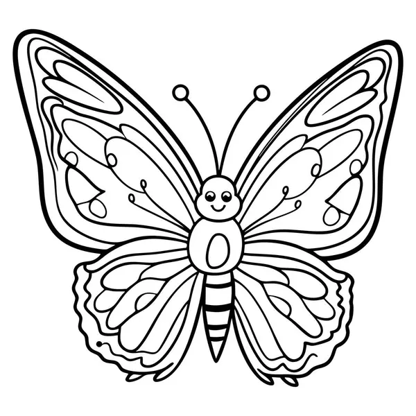Zarif kanat detaylarına sahip çocuklar için karmaşık kelebek boyama sayfası ve yaratıcı renklendirme için ideal mutlu bir ifade
