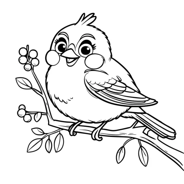 Tombul, şirin bir kuş, bir dut dalında oturuyor. Neşeli görünüyor ve çocuklar tarafından renklendirilmeye hazır.