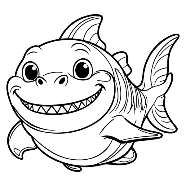 Küçük çocukların deniz yaşamını renklendirmesi ve öğrenmesi için tasarlanmış kocaman bir gülümsemesi olan dost canlısı çizgi film köpekbalığı.