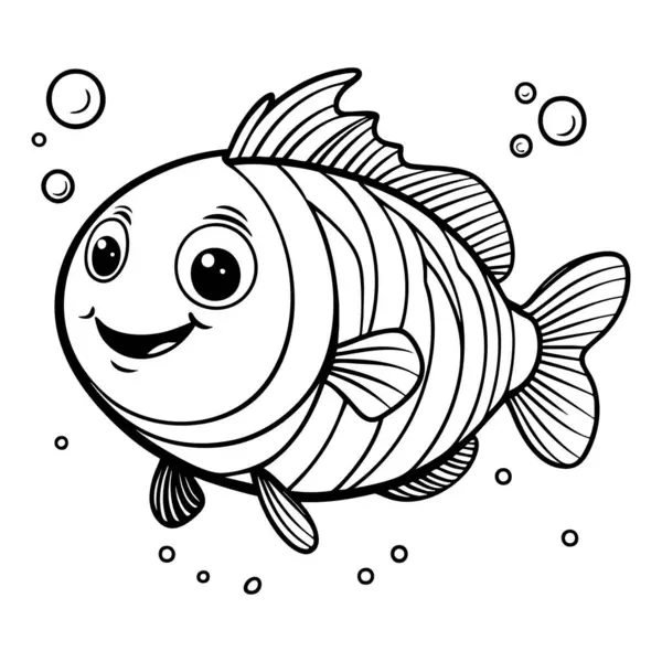 Büyük gözleri ve baloncukları olan şirin çizgi film balıkları çocuklar için sualtı temalı boyama sayfaları için mükemmeldir.