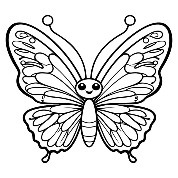 Büyük kanatları ve mutlu bir yüzü olan sevimli kelebek çocuk boyama faaliyetleri ve basılabilir boyama sayfaları için mükemmel.