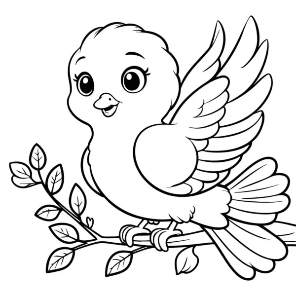 Yapraklı bir dala tünemiş kanatları olan büyüleyici bir çizgi film kuşu.