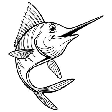 Sudan siyah beyaz çizgili, dinamik bir kılıçbalığı atlıyor.