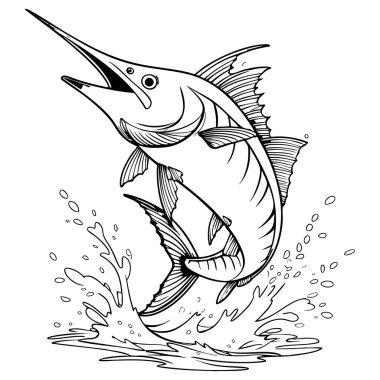 Bir kılıç balığı çarpıcı bir şekilde sudan sıçrayıp etrafa sıçrar.