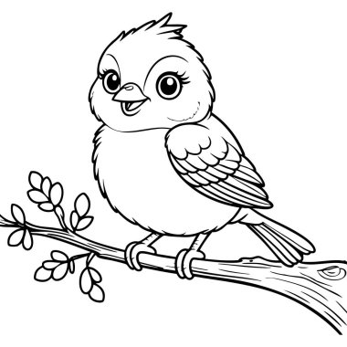  Bir dala tünemiş sevimli kuş eğlenceli ve yaratıcı renklendirme aktiviteleri için mükemmel.