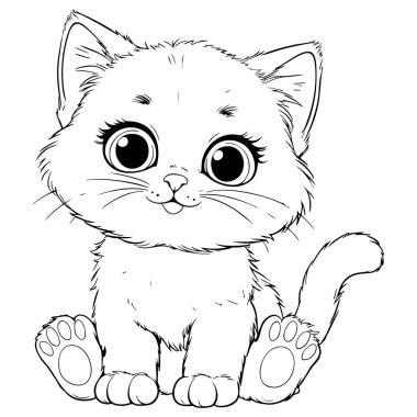 Büyük gözlü kedi yavrusu, küçük çocukların boyaması için mükemmel bir şekilde oturuyor.