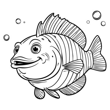Mutlu çizgi film balıkları, büyük bir gülümseme ve kabarcıklar çocuklar için mükemmel boyama eğlencesi.