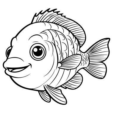 Anlamlı yüzgeçleri ve çocuklar için mükemmel detaylı pulları olan neşeli bir balık çizgi filmi.