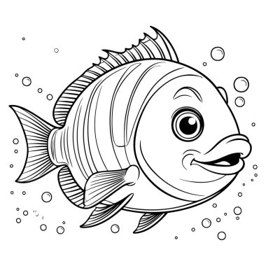Mutlu çizgi film balıkları, anlamlı gözleri kabarcıklar ve çizgiler çocukların boyaması için mükemmel.
