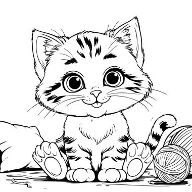 Yumuşak tüylü, büyük gözlü tatlı kedi yavrusu sakince oturuyor.