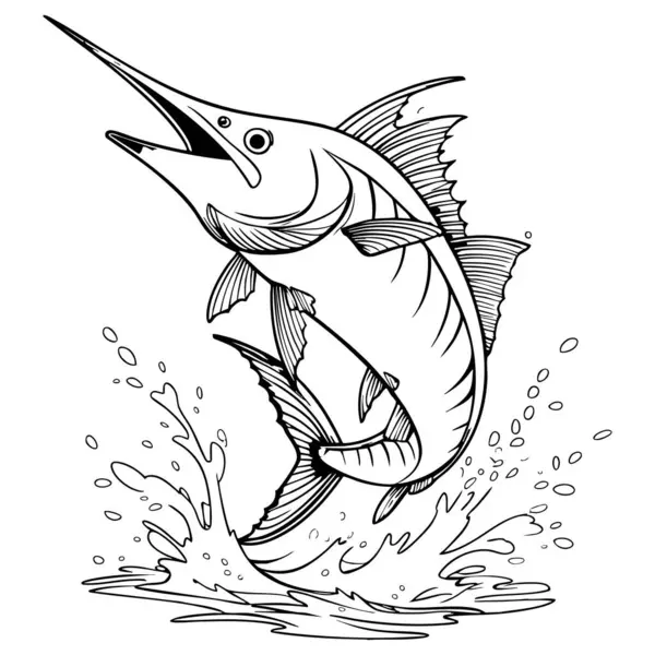 Bir kılıç balığı çarpıcı bir şekilde sudan sıçrayıp etrafa sıçrar.