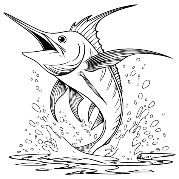 Canlı bir kılıç balığı dramatik sıçramalarla okyanustan yükseğe sıçrar.