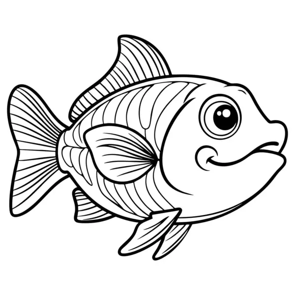 Çocuklar için sualtı temalı renklendirme eğlencesi için büyük gözlü neşeli bir karikatür balığı.