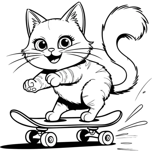 Sevimli pofuduk kedi kaykayı heyecan ve neşeyle