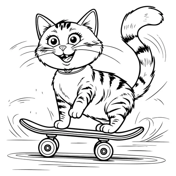 Aksiyon sahnelerini seven çocuklar için mükemmel bir kaykay üzerinde hareketli neşeli bir tekir kedi.