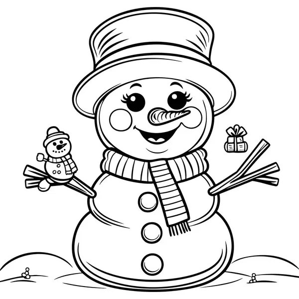 Atkısı ve şapkası olan neşeli kardan adam küçük kardan adam ve hediye kutuları rengarenk renkler için mükemmel.